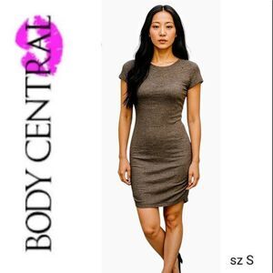 Body Central Shiny Gray Tight Gathered Side Sexy Lightweight Bodycon Midi Dress